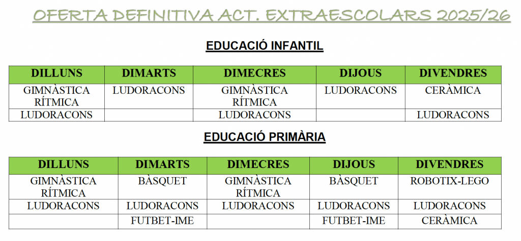 extraescolars CEIP Spn Ferriol 2026